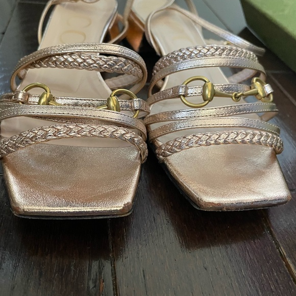 Gucci Ketty Rose Gold Leather Ankle Wrap Sandals - Picture 3 of 9